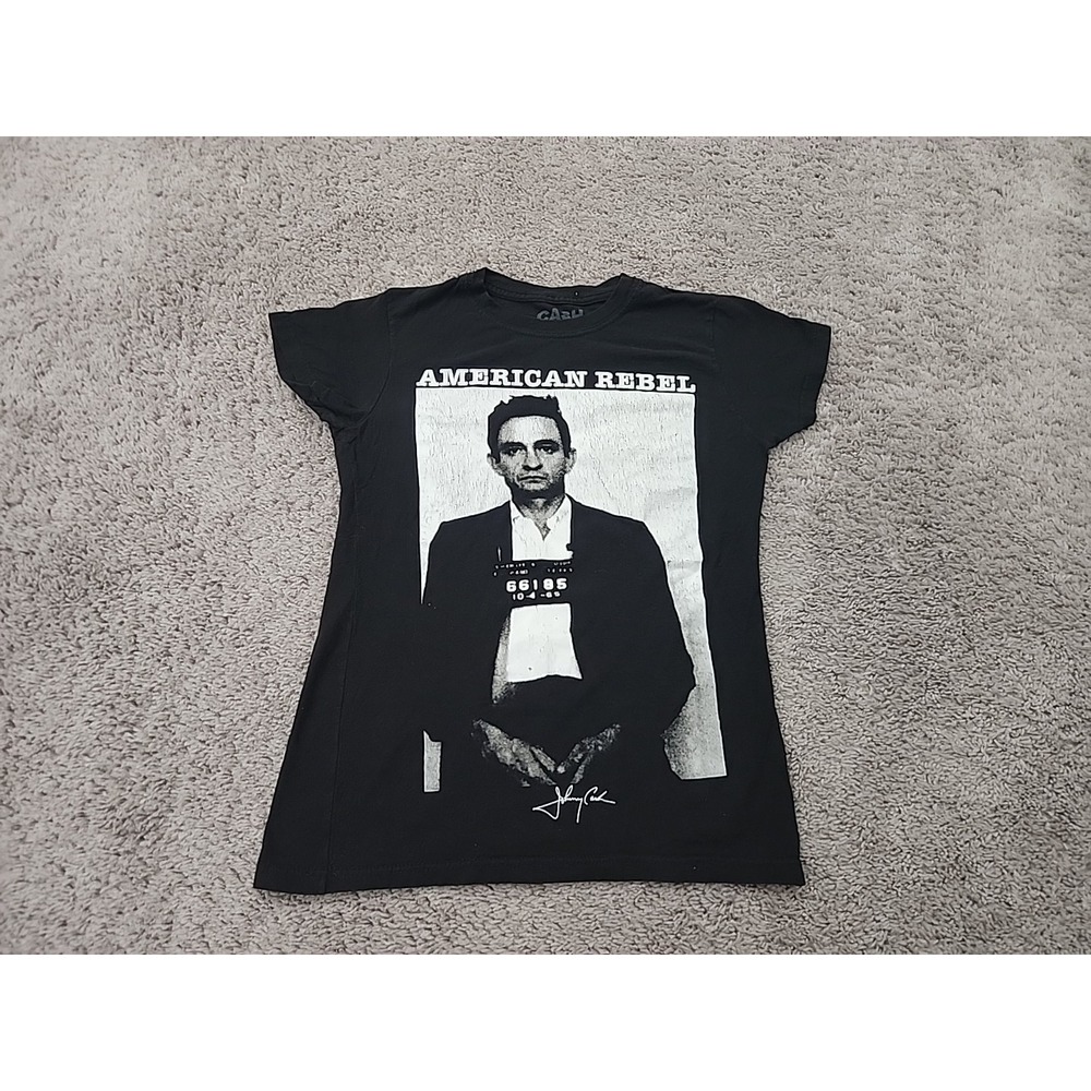Johnny Cash American Rebel Mugshot T Shirt Womens M Black Short Sleeve Music
